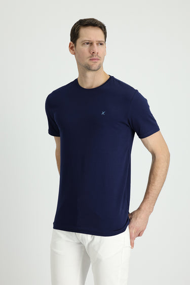 Lacivert Bisiklet Yaka Slim Fit Dar Kesim Süprem Tişört