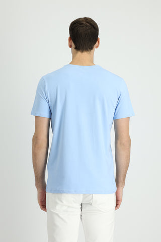  Uçuk Mavi Bisiklet Yaka Slim Fit Dar Kesim Süprem Tişört