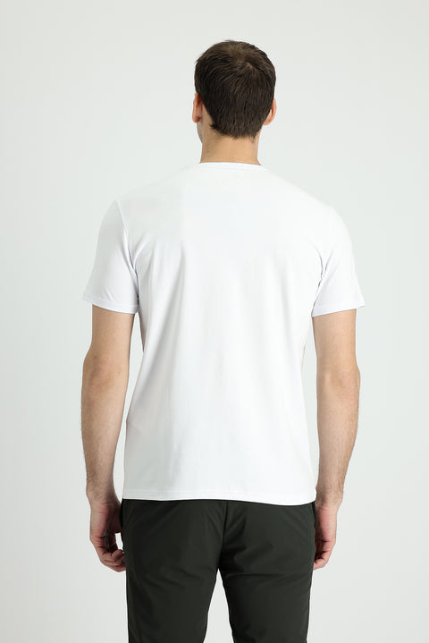 Beyaz Bisiklet Yaka Slim Fit Dar Kesim Süprem Pamuklu Tişört