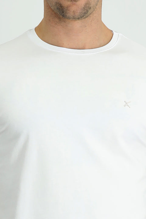 Beyaz Bisiklet Yaka Slim Fit Dar Kesim Süprem Pamuklu Tişört