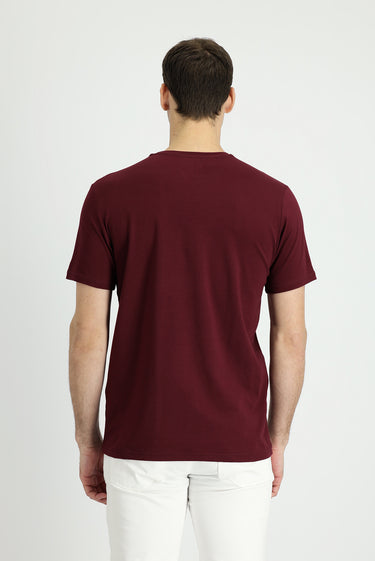  Koyu Bordo Bisiklet Yaka Slim Fit Dar Kesim Süprem Pamuklu Tişört