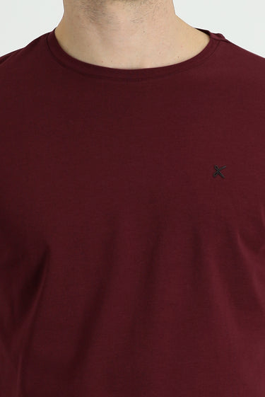  Koyu Bordo Bisiklet Yaka Slim Fit Dar Kesim Süprem Pamuklu Tişört