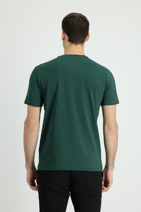 Koyu Yeşil Bisiklet Yaka Slim Fit Dar Kesim Süprem Pamuklu Tişört
