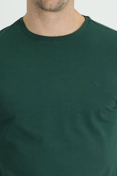 Koyu Yeşil Bisiklet Yaka Slim Fit Dar Kesim Pamuklu Süprem Tişört