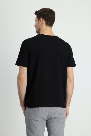  Siyah Bisiklet Yaka Slim Fit Dar Kesim Nakışlı Süprem Tişört