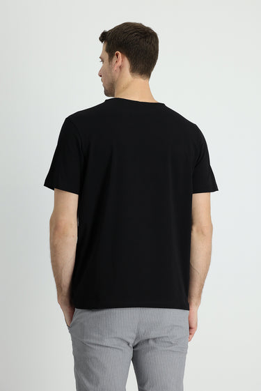 Siyah Bisiklet Yaka Slim Fit Dar Kesim Nakışlı Pamuklu Süprem Tişört
