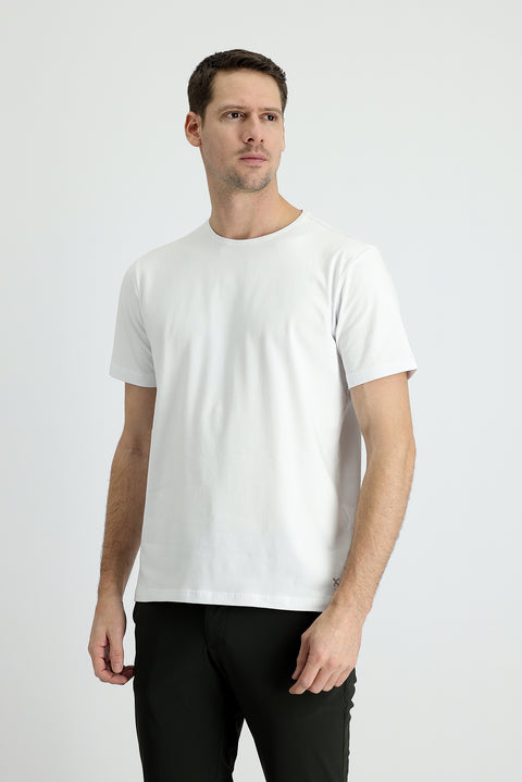 Beyaz Bisiklet Yaka Slim Fit Dar Kesim Nakışlı Pamuklu Süprem Tişört