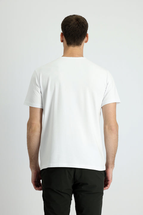 Beyaz Bisiklet Yaka Slim Fit Dar Kesim Nakışlı Pamuklu Süprem Tişört