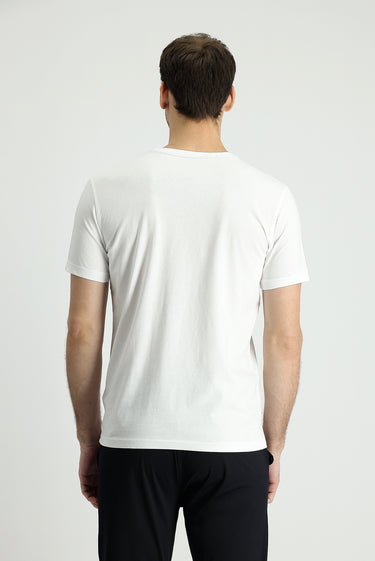  Beyaz Bisiklet Yaka Slim Fit Dar Kesim Baskılı Pamuk Tişört