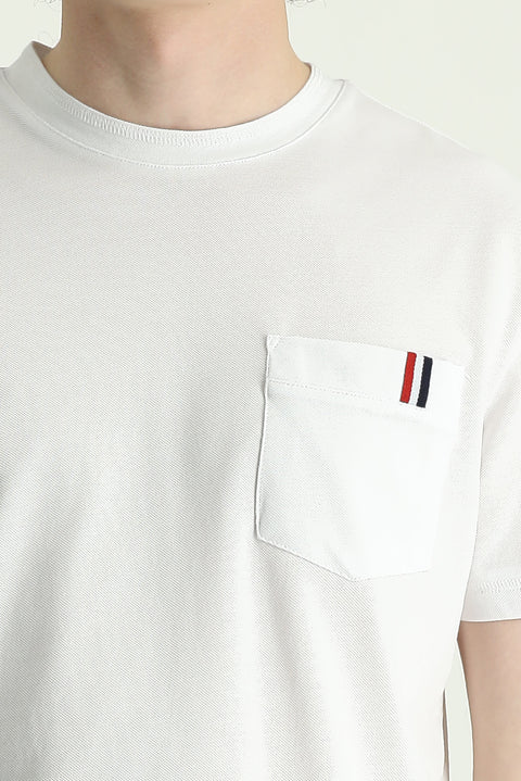 Beyaz Bisiklet Yaka Slim Fit Dar Kesim Baskılı Pamuklu Tişört