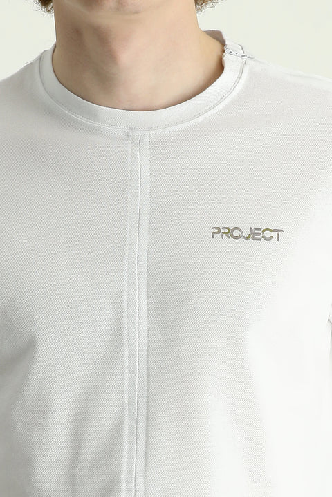 Beyaz Bisiklet Yaka Slim Fit Dar Kesim Baskılı Pamuklu Tişört