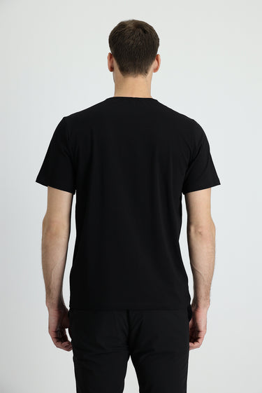 Siyah V Yaka Regular Fit Nakışlı Süprem Tişört
