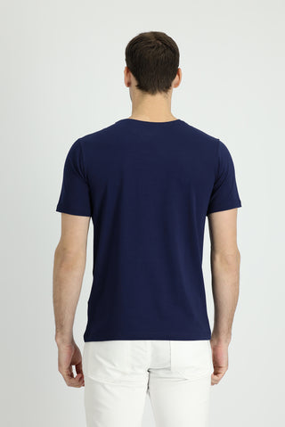  Lacivert V Yaka Slim Fit Dar Kesim Pamuklu Tişört
