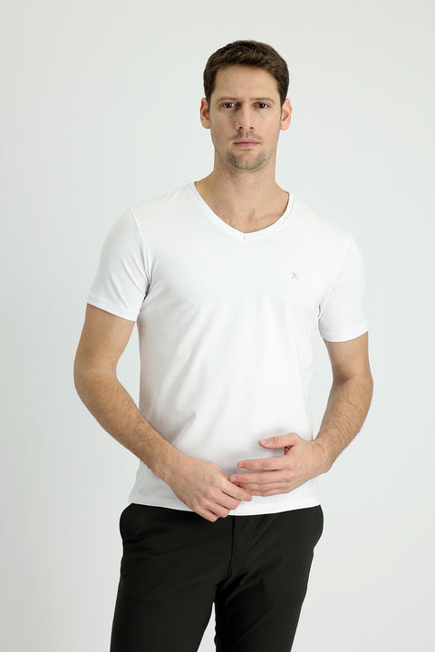 White V-Neck Slim Fit Cotton T-Shirt