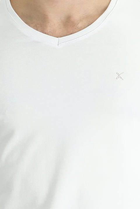 White V-Neck Slim Fit Cotton T-Shirt