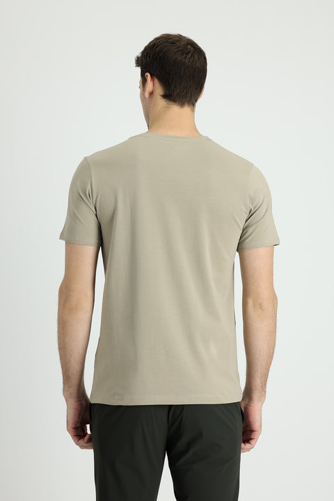 Medium Mink V-Neck Slim Fit Narrow Cut Cotton T-Shirt
