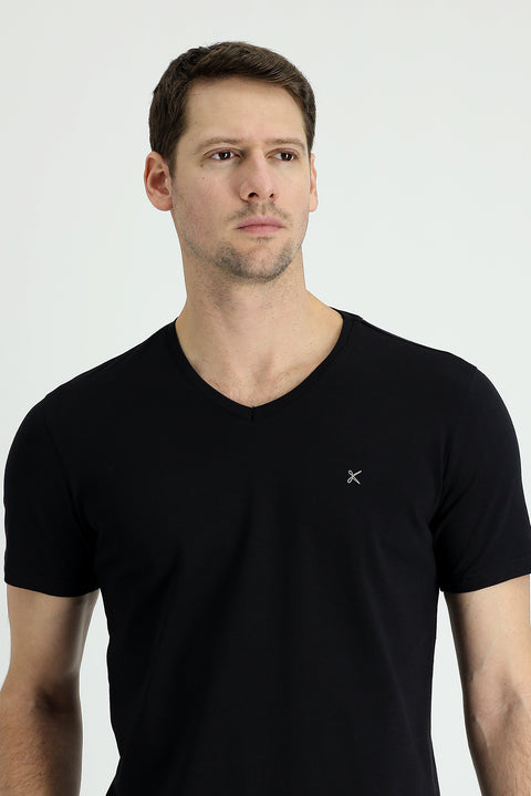 Siyah V Yaka Slim Fit Dar Kesim Tişört