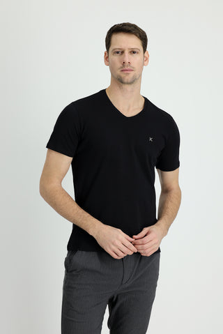  Siyah V Yaka Slim Fit Dar Kesim Tişört