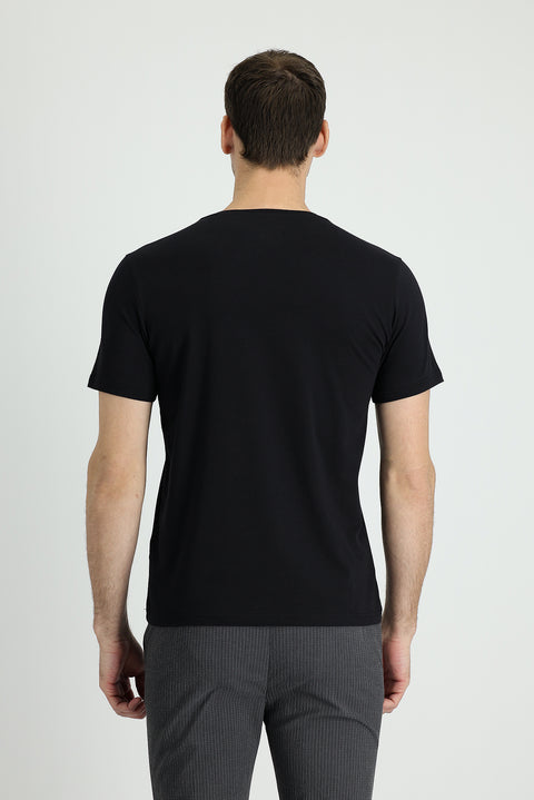 Siyah V Yaka Slim Fit Dar Kesim Tişört