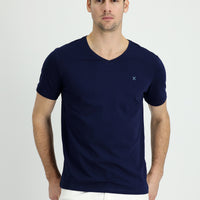 Lacivert V Yaka Slim Fit Dar Kesim Tişört