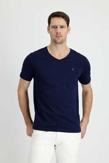 Lacivert V Yaka Slim Fit Dar Kesim Tişört