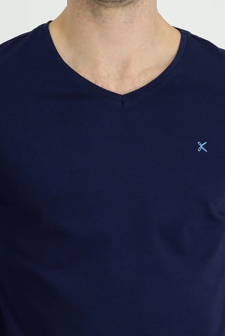  Lacivert V Yaka Slim Fit Dar Kesim Tişört