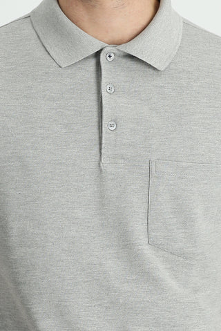  Orta Gri Melanj Polo Yaka Regular Fit Nakışlı Pamuk Tişört