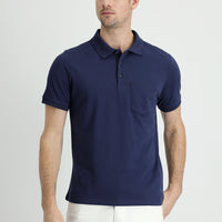 Lacivert Polo Yaka Regular Fit Nakışlı Pamuk Tişört