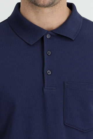  Lacivert Polo Yaka Regular Fit Nakışlı Pamuk Tişört