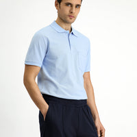 Uçuk Mavi Polo Yaka Regular Fit Nakışlı Pamuk Tişört