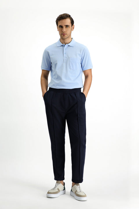 Uçuk Mavi Polo Yaka Regular Fit Nakışlı Pamuk Tişört