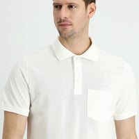 Beyaz Polo Yaka Regular Fit Nakışlı Pamuk Tişört