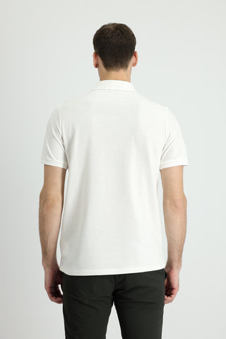  Beyaz Polo Yaka Regular Fit Nakışlı Pamuk Tişört