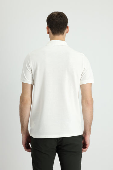  Beyaz Polo Yaka Regular Fit Nakışlı Pamuk Tişört