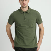 Orta Haki Polo Yaka Regular Fit Nakışlı Pamuk Tişört