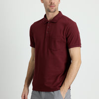 Koyu Bordo Polo Yaka Regular Fit Nakışlı Pamuk Tişört