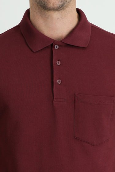  Koyu Bordo Polo Yaka Regular Fit Nakışlı Pamuk Tişört
