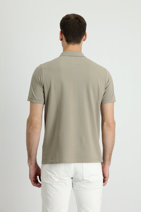 Orta Vizon Polo Yaka Regular Fit Nakışlı Pamuk Tişört