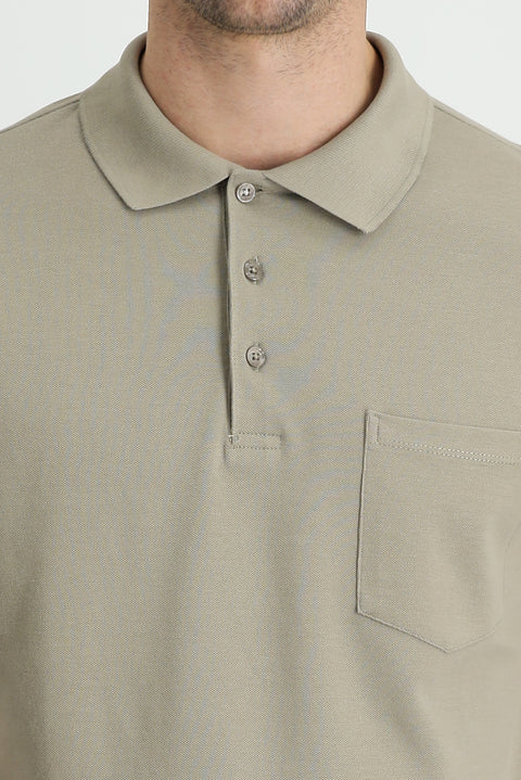 Orta Vizon Polo Yaka Regular Fit Nakışlı Pamuk Tişört