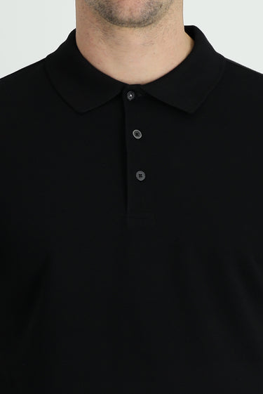 Siyah Polo Yaka Regular Fit Nakışlı Pamuk Tişört