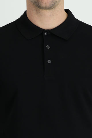  Siyah Polo Yaka Regular Fit Nakışlı Pamuk Tişört