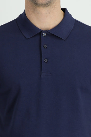Lacivert Polo Yaka Regular Fit Nakışlı Pamuk Tişört