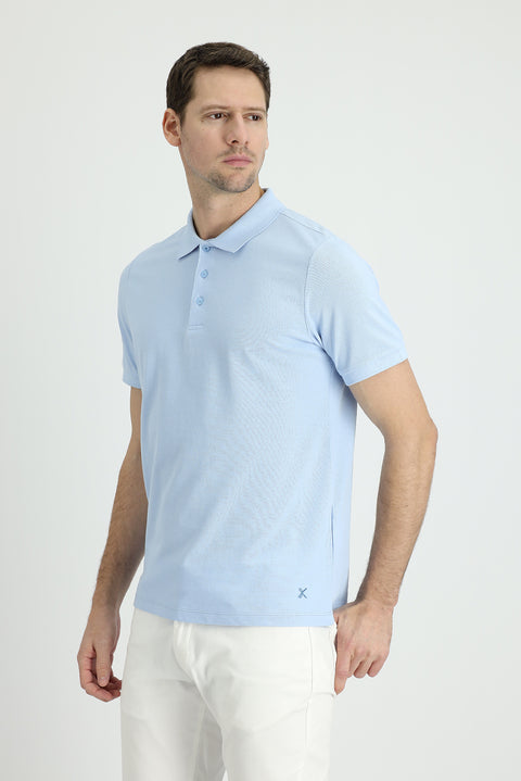 Uçuk Mavi Polo Yaka Regular Fit Nakışlı Pamuk Tişört