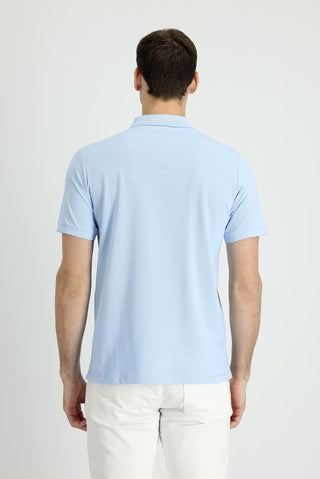  Uçuk Mavi Polo Yaka Regular Fit Nakışlı Pamuk Tişört