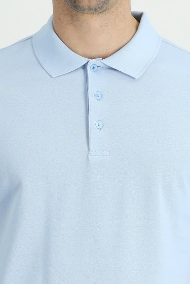 Uçuk Mavi Polo Yaka Regular Fit Nakışlı Pamuk Tişört