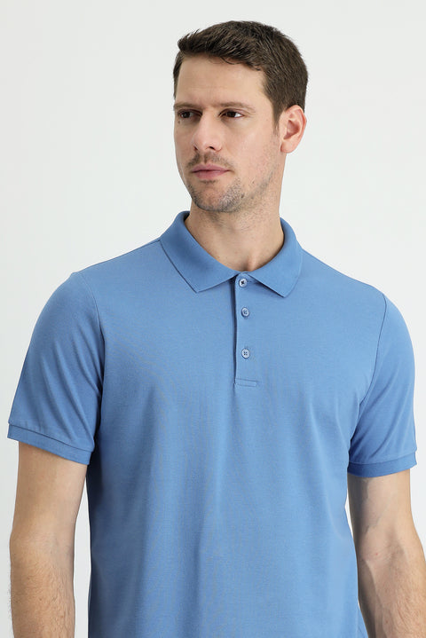 Koyu Havacı Polo Yaka Regular Fit Nakışlı Pamuk Tişört
