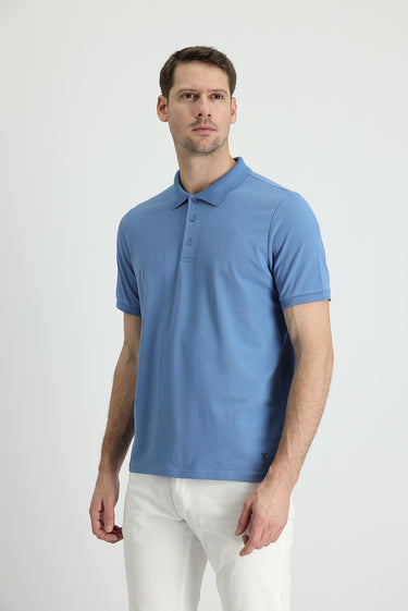 Koyu Havacı Polo Yaka Regular Fit Nakışlı Pamuk Tişört