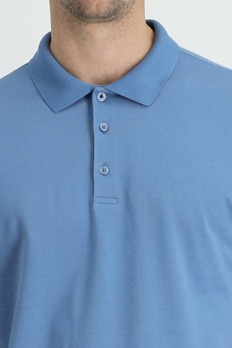 Koyu Havacı Polo Yaka Regular Fit Nakışlı Pamuk Tişört
