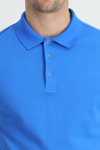 Çivit Mavisi Polo Yaka Regular Fit Nakışlı Pamuk Tişört