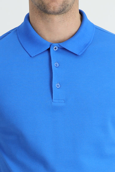 Çivit Mavisi Polo Yaka Regular Fit Nakışlı Pamuk Tişört